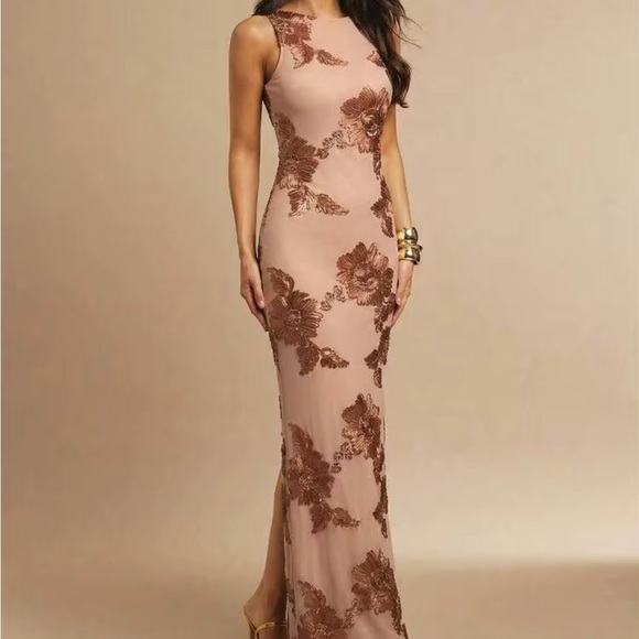 Silquee Dresses & Skirts - 3D Floral Design Brown Dress